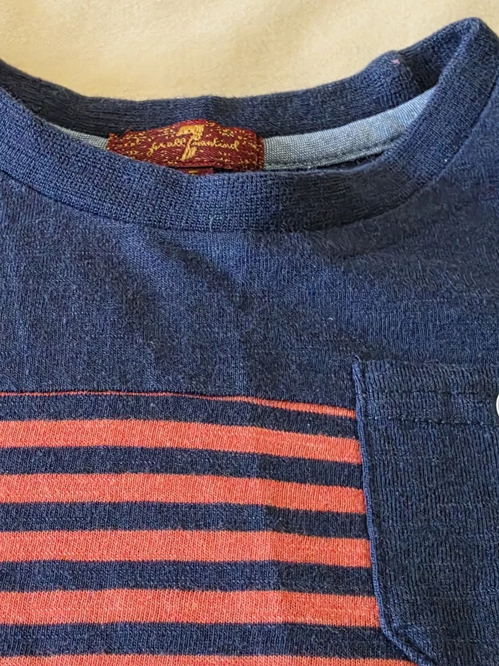 7 For All Mankind Toddler Boy Striped Navy and Red Kids Long-Sleeve Tee